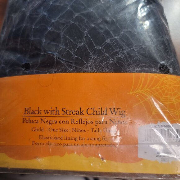 Halloween Wig Black White Streak Child Costume Elasticized Lining One Size NEW - Picture 7 of 7
